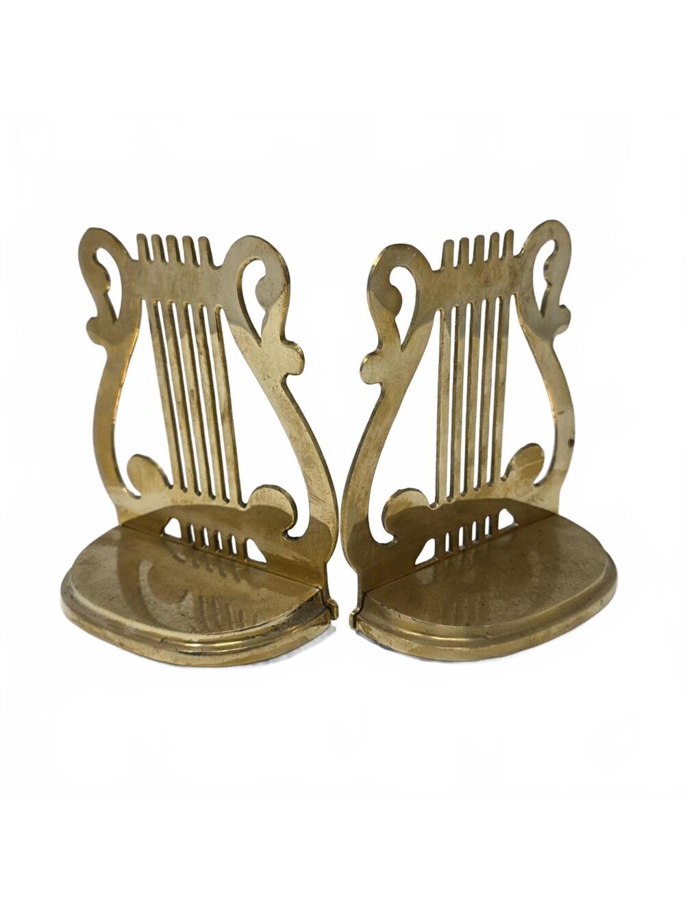 Vintage Solid Brass Lyre Harp Bookends Pair Decorative Crafts Taiwan